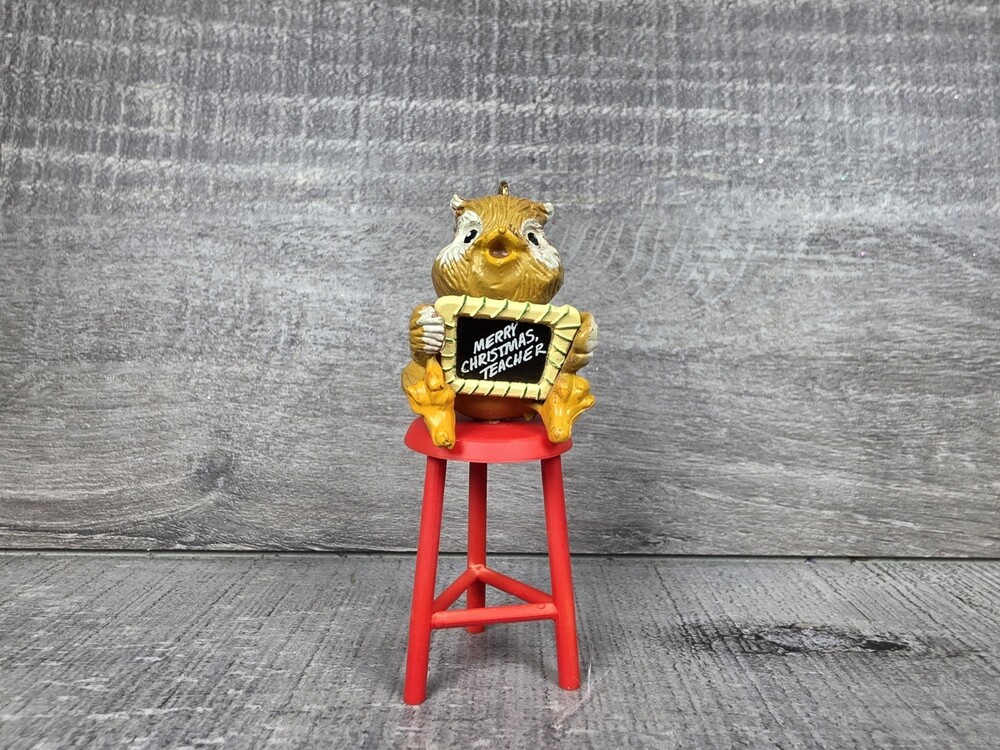 VTG 1982 ENESCO Owl Christmas Ornament Merry Christmas Teacher 168d
